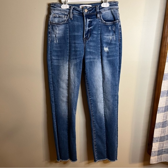Flying Monkey Denim - FLYING MONKEY High Rise Semi-Distressed Ankle Length Slit Back Blue Jeans 27